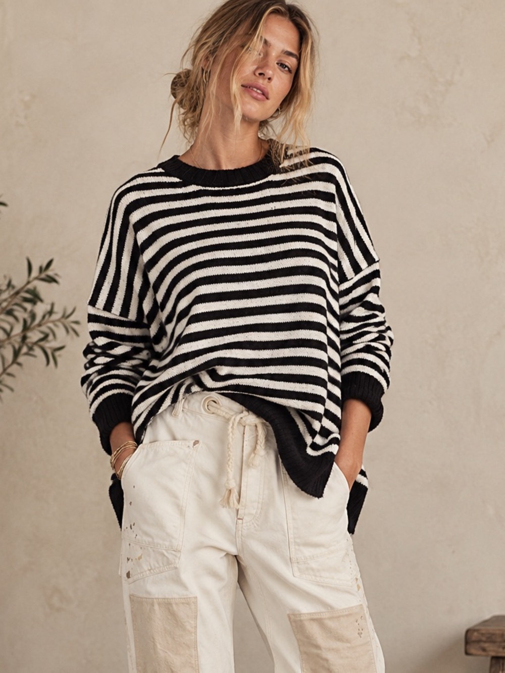 NWT - Lumiére Black & Ivory Striped Pullover - Oversized